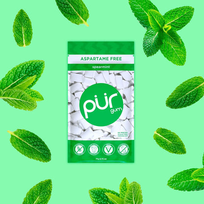 PUR Spearmint Chewing Gum Aspartame Free with Xylitol 55 Pieces