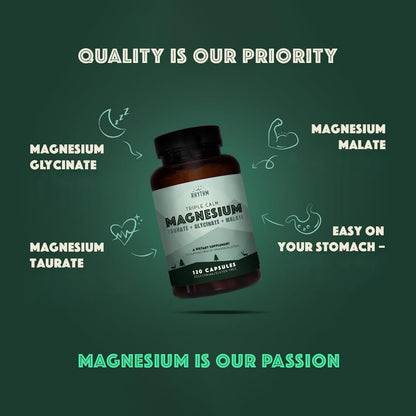 Natural Rhythm Triple Calm Magnesium Complex – Chelated Magnesium Glycinate, Taurate & Malate, 120 Vegan Capsules