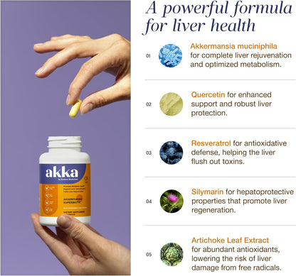 AKKA Premium Liver Supplement Capsules – Akkermansia Formula, Non-GMO, Gluten-Free, 60 Count
