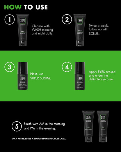 Tiege Hanley Men’s Skin Care Set Level 3 Face Wash Scrub Moisturizers Eye Cream Serum 6 Piece Kit