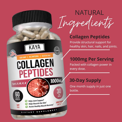 Kaya Naturals Multi Collagen Peptides Capsules Types I II III V X 60 Count