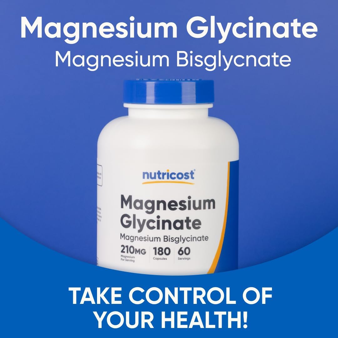 Nutricost Magnesium Glycinate Capsules 210 mg per Serving 180 Count