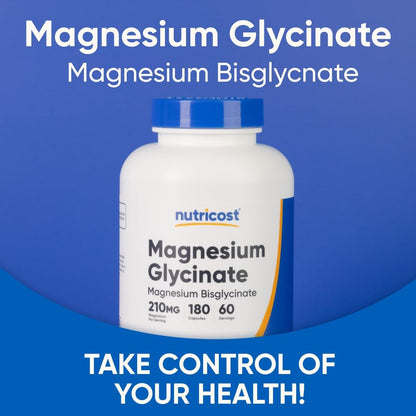 Nutricost Magnesium Glycinate Capsules 210 mg per Serving 180 Count