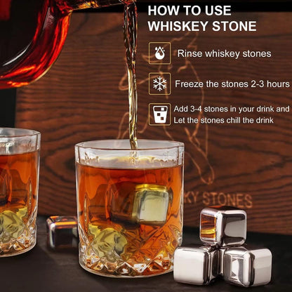 Whiskey Gift Set with Glasses and Stainless Steel Ice Stones 2 Glass Set