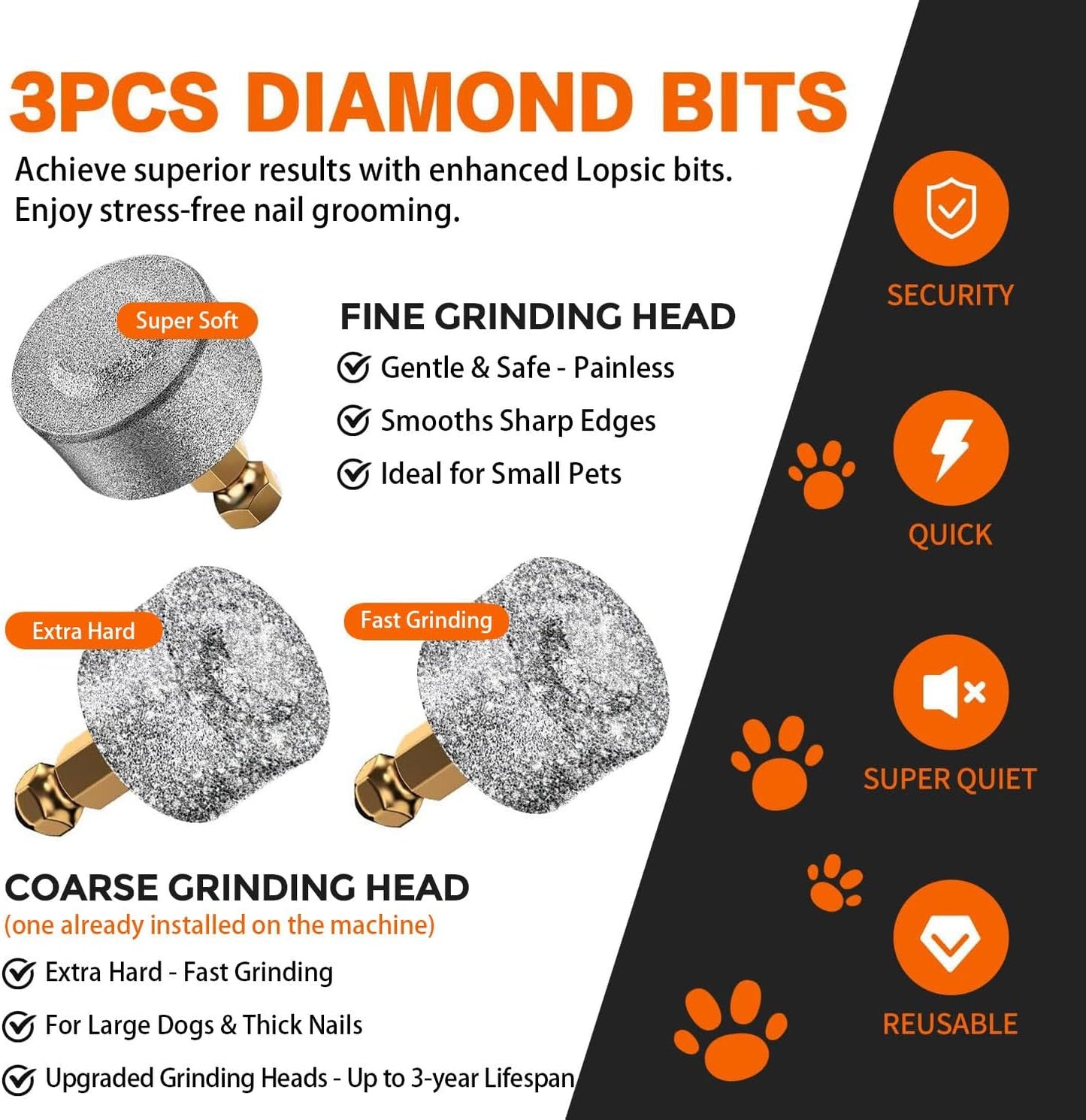 Rechargeable Dog Nail Grinder with LED Light – 3 Speeds, 3 Grinding Bits, Pet Nail Trimmer