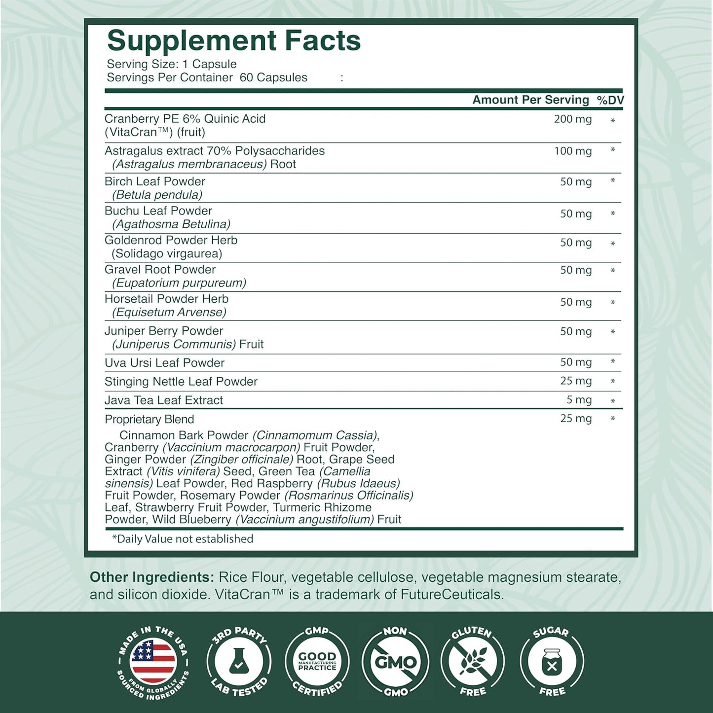 PurePremium Kidney Support Supplement Cranberry Astragalus 21-in-1 60 Day Supply