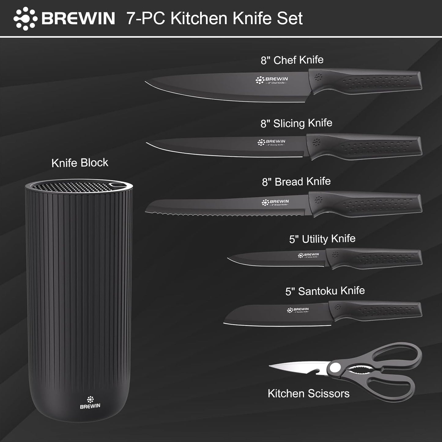 Brewin Kitchen Knife Set with Universal Knife Block Dishwasher Safe
