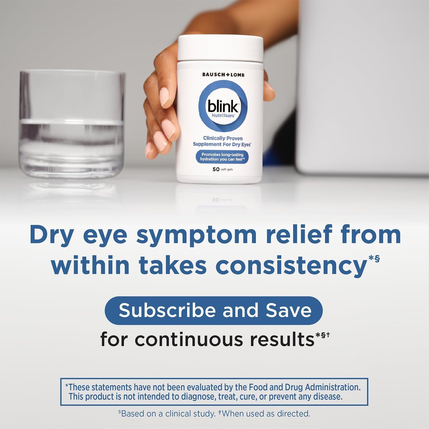 Blink NutriTears Supplement for Dry Eyes – Lutein, Zeaxanthin & Vitamin D for Hydration & Eye Comfort, 50 Softgels