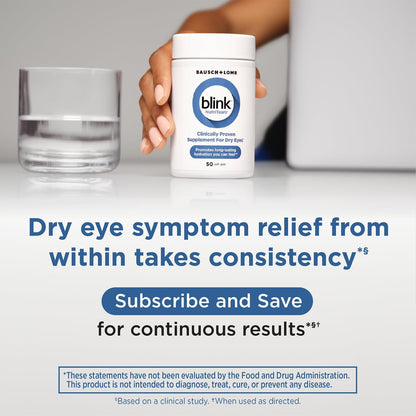 Blink NutriTears Supplement for Dry Eyes – Lutein, Zeaxanthin & Vitamin D for Hydration & Eye Comfort, 50 Softgels