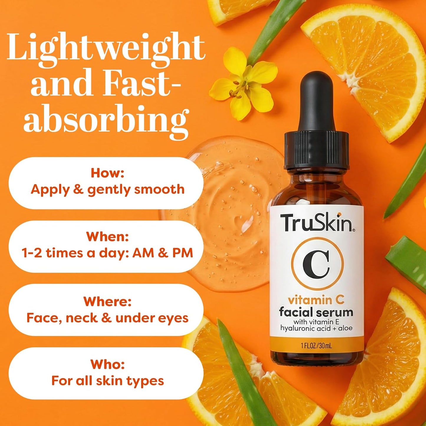 TruSkin Vitamin C Face Serum Hyaluronic Acid Vitamin E 1 fl oz