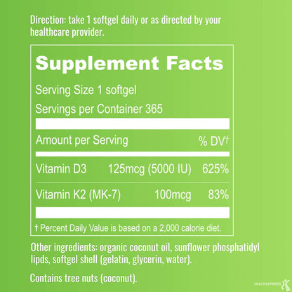 UpNourish Liposomal Vitamin D3 5000 IU K2 MK-7 100 mcg Mini Softgels 365 Count