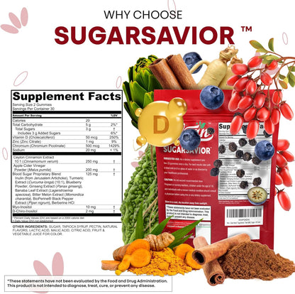 Sugar Savior Berberine Cinnamon ACV Gummies Turmeric Ginseng Vitamins 60 Count