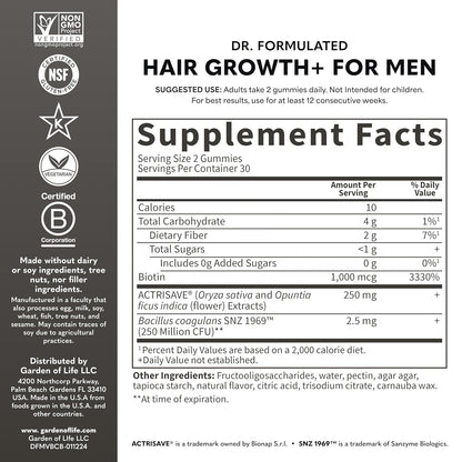 Garden of Life Dr. Formulated Hair Growth Gummies for Men – Biotin & Clinically Studied Extracts, Berry Flavor, 60 Gummies