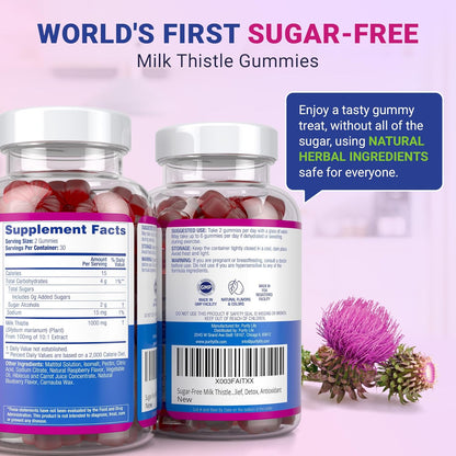 Sugar-Free Milk Thistle Gummies – Vegan Blueberry Raspberry Flavor, Antioxidant Herbal Supplement(60Gummies)