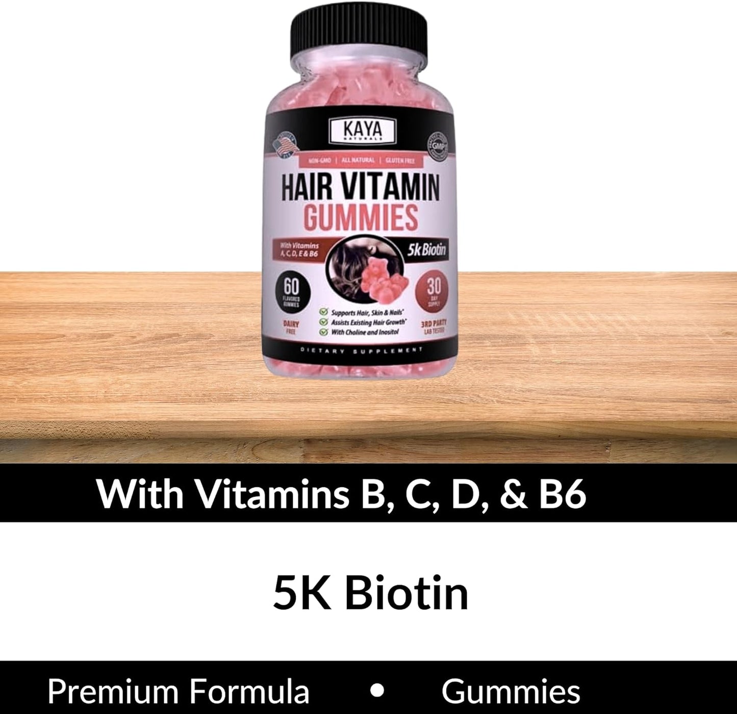 Kaya Naturals Hair Growth Gummies Biotin 5000 mcg Blueberry 60 Count