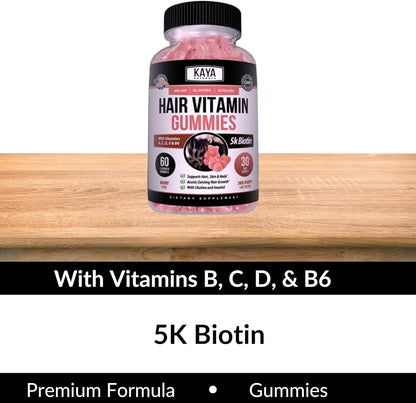 Kaya Naturals Hair Growth Gummies Biotin 5000 mcg Blueberry 60 Count