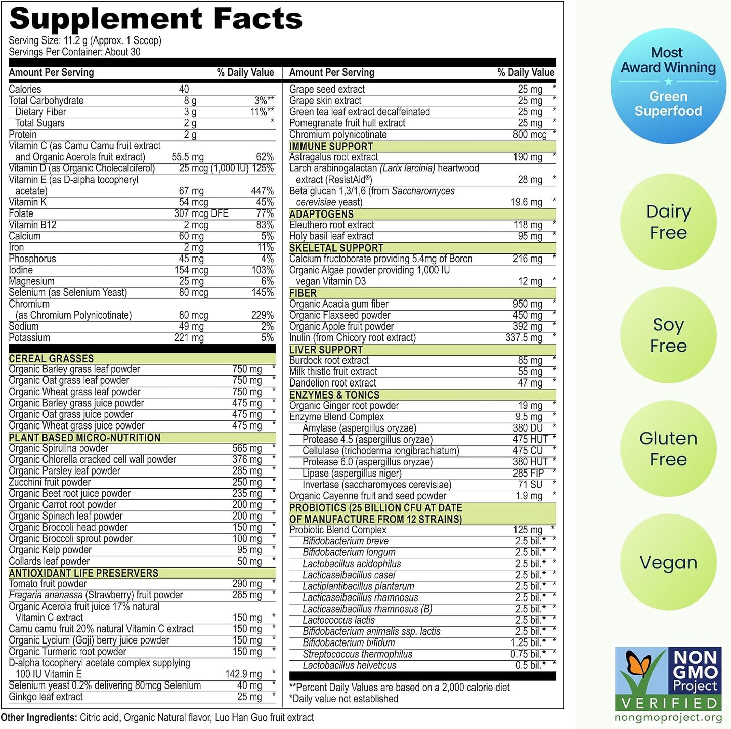 Vibrant Health Green Vibrance Plant-Based Superfood Powder 30 Servings