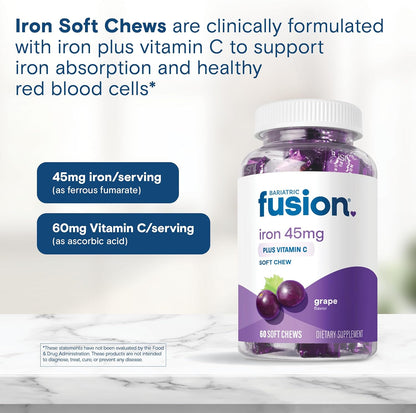 Bariatric Fusion Chewable Iron Supplement with Vitamin C Grape Flavor 60 Count