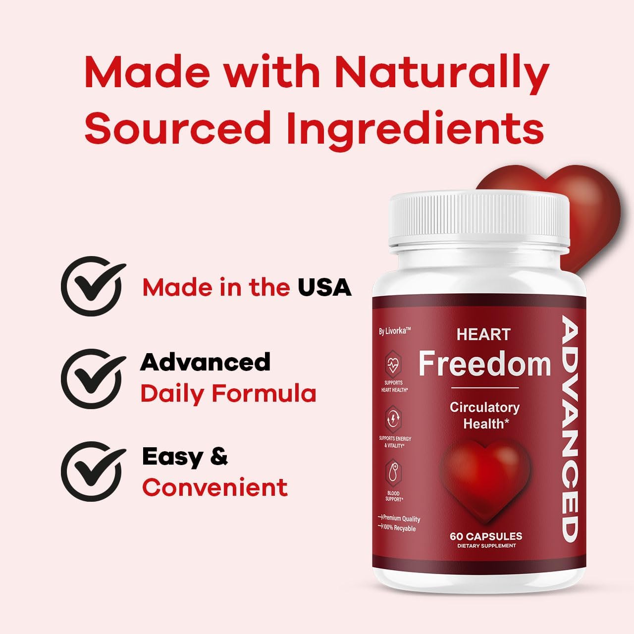 Heart Freedom Supplement Capsules with Natural Ingredients 180 Capsules (3 Pack)