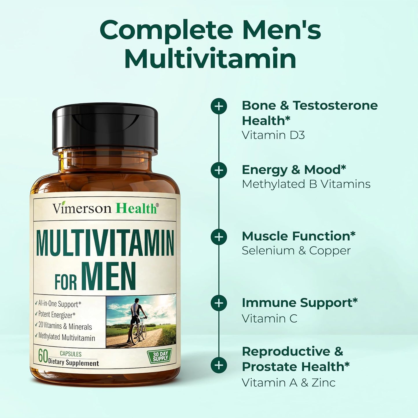 Men’s Methylated Multivitamin Chelated Minerals Energy Focus 60 Capsules