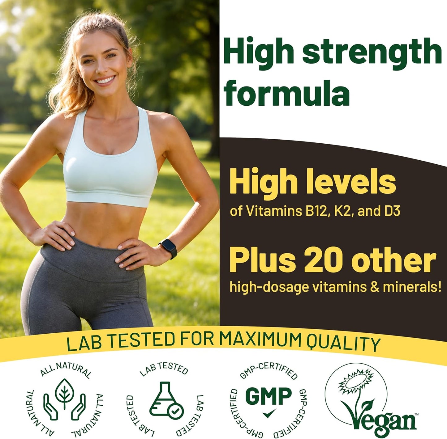 Vegan Vitality Multivitamin Tablets for Women & Men with Vitamin B12, D3 and K2 180 Count
