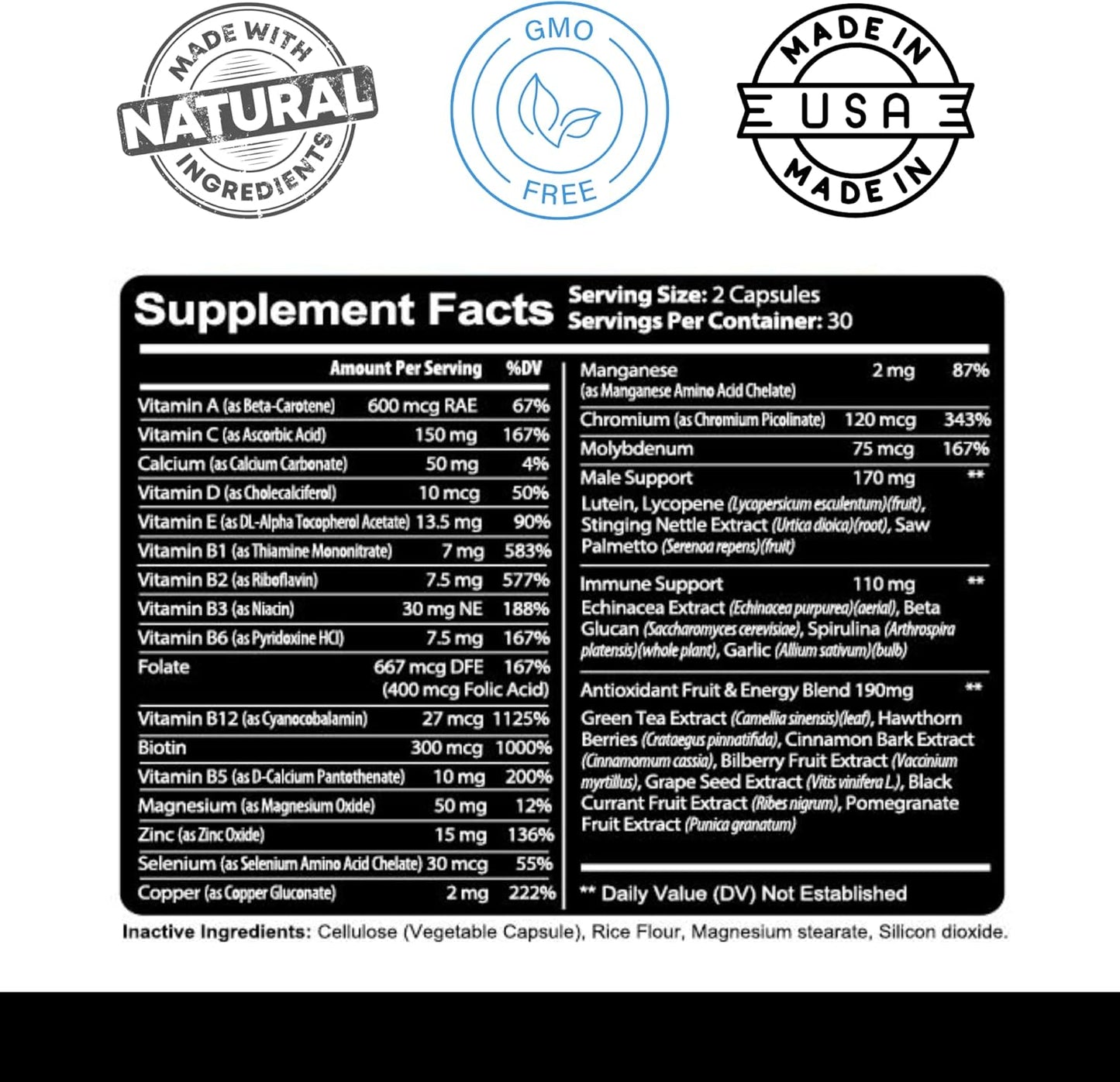 Kaya Naturals Men’s Multivitamin Prostate Support Daily Supplement 60 Veggie Capsules