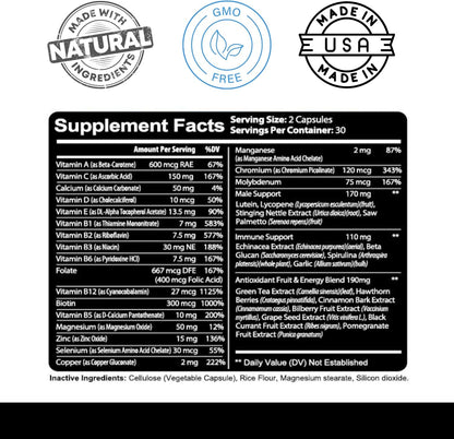 Kaya Naturals Men’s Multivitamin Prostate Support Daily Supplement 60 Veggie Capsules