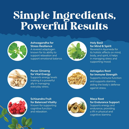 Adaptogen Mood Support Capsules Ashwagandha Rhodiola Maca Vegan 60 Count