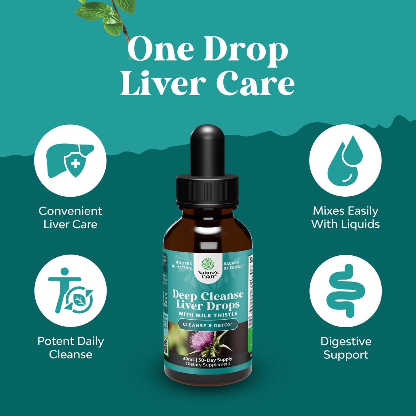 Liver Cleanse Liquid Drops Milk Thistle Artichoke Dandelion Turmeric 2 fl oz