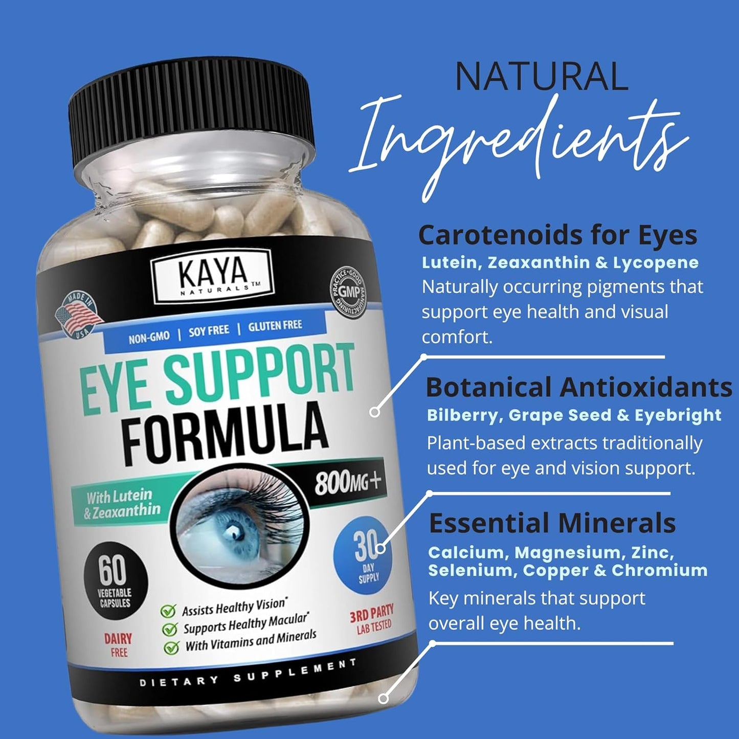 Kaya Naturals Eye Health Supplement Lutein & Zeaxanthin 800 mg 60 Capsules