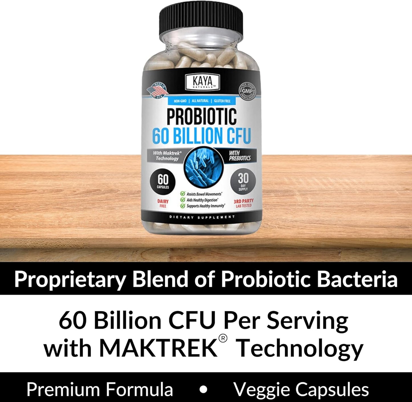 Kaya Naturals Probiotic 60 Billion CFU Gut & Immune Support 60 Veggie Capsules
