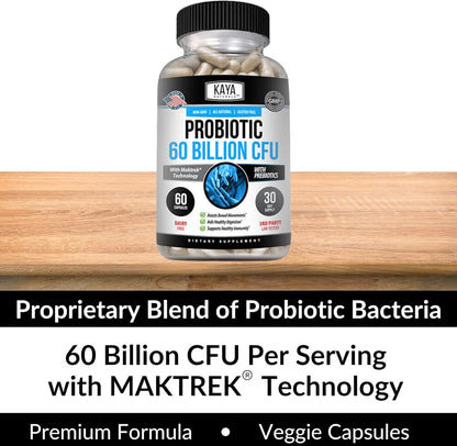 Kaya Naturals Probiotic 60 Billion CFU Gut & Immune Support 60 Veggie Capsules