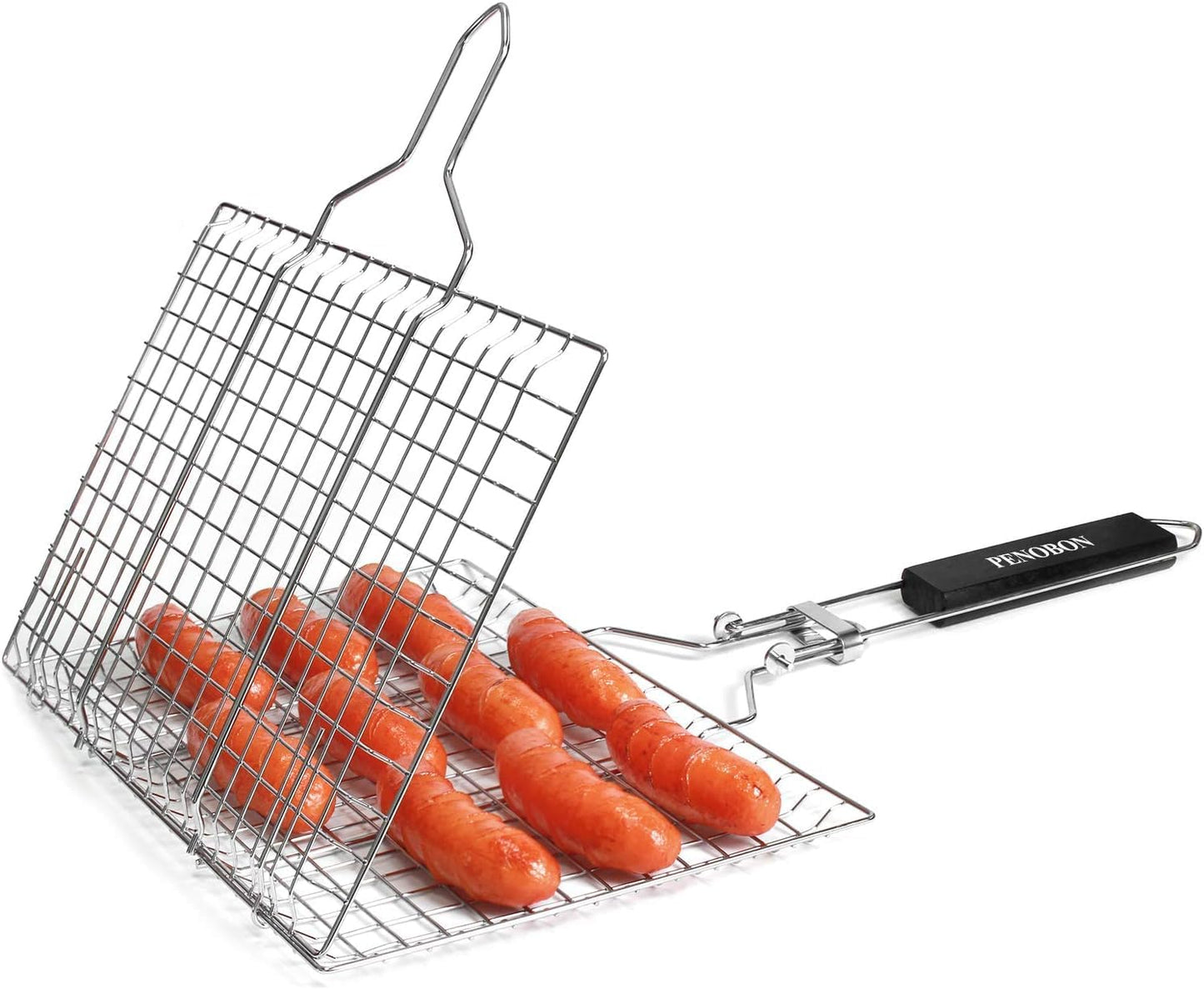 Fish Grilling Basket Stainless Steel Folding BBQ Basket with Removable Handle