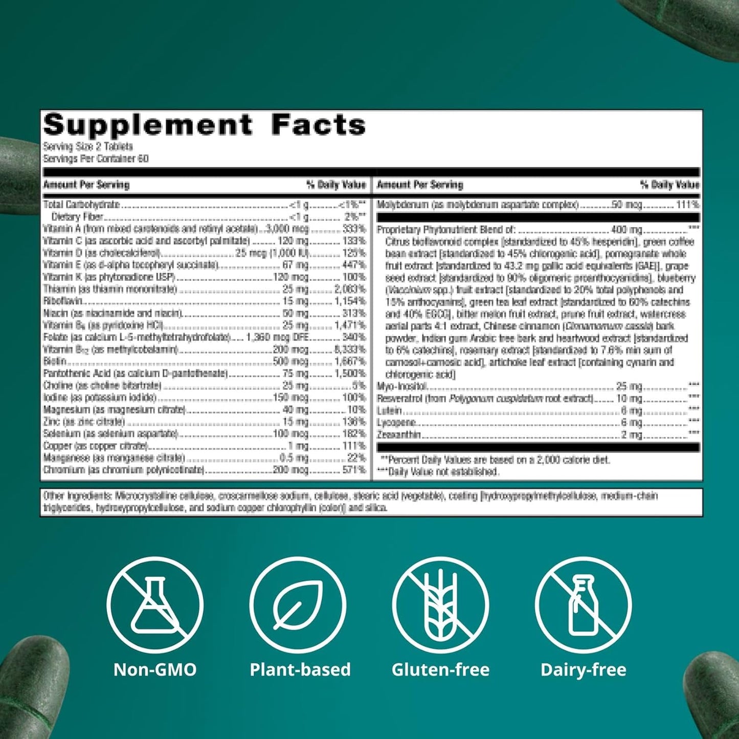 Metagenics PhytoMulti Multivitamin Tablets Without Iron with Vitamins, Minerals and Phytonutrients 120 Count