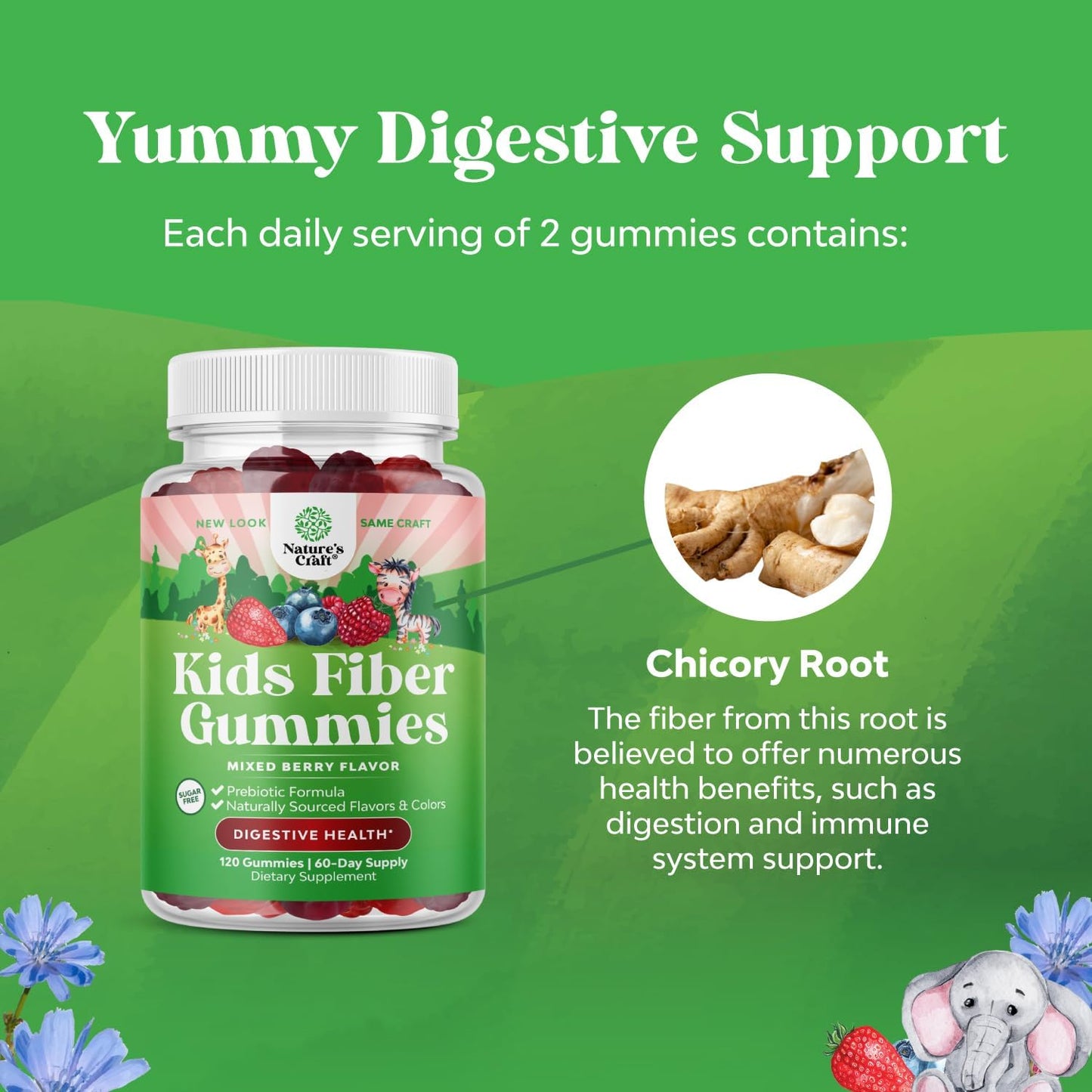 Natures Craft Kids Prebiotic Fiber Gummies Chicory Root Non-GMO 120 Count