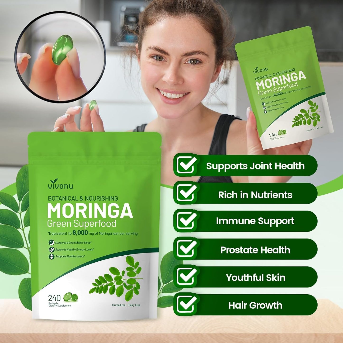 Pure Moringa Softgels Liposomal Extract 30:1 High Absorption 120 Day Supply