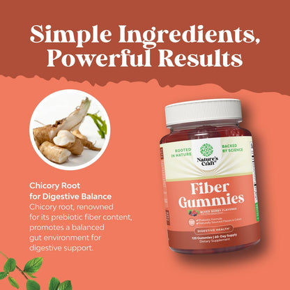 Fiber Gummies Chicory Root Prebiotic Sugar Free Vegan 120 Count