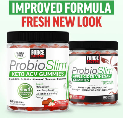 Force Factor ProbioSlim Keto ACV Gummies Apple Cider Vinegar Probiotics 120 Count