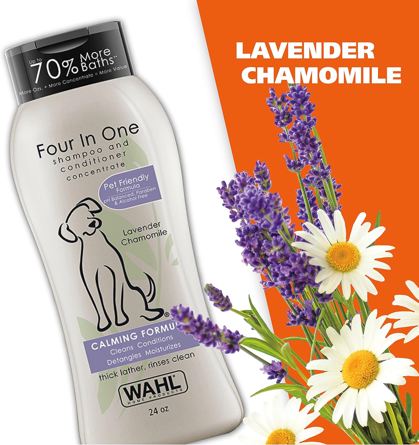 Wahl USA 4-in-1 Calming Dog Shampoo – Lavender Chamomile Scent, 24 Oz, Cleans & Conditions