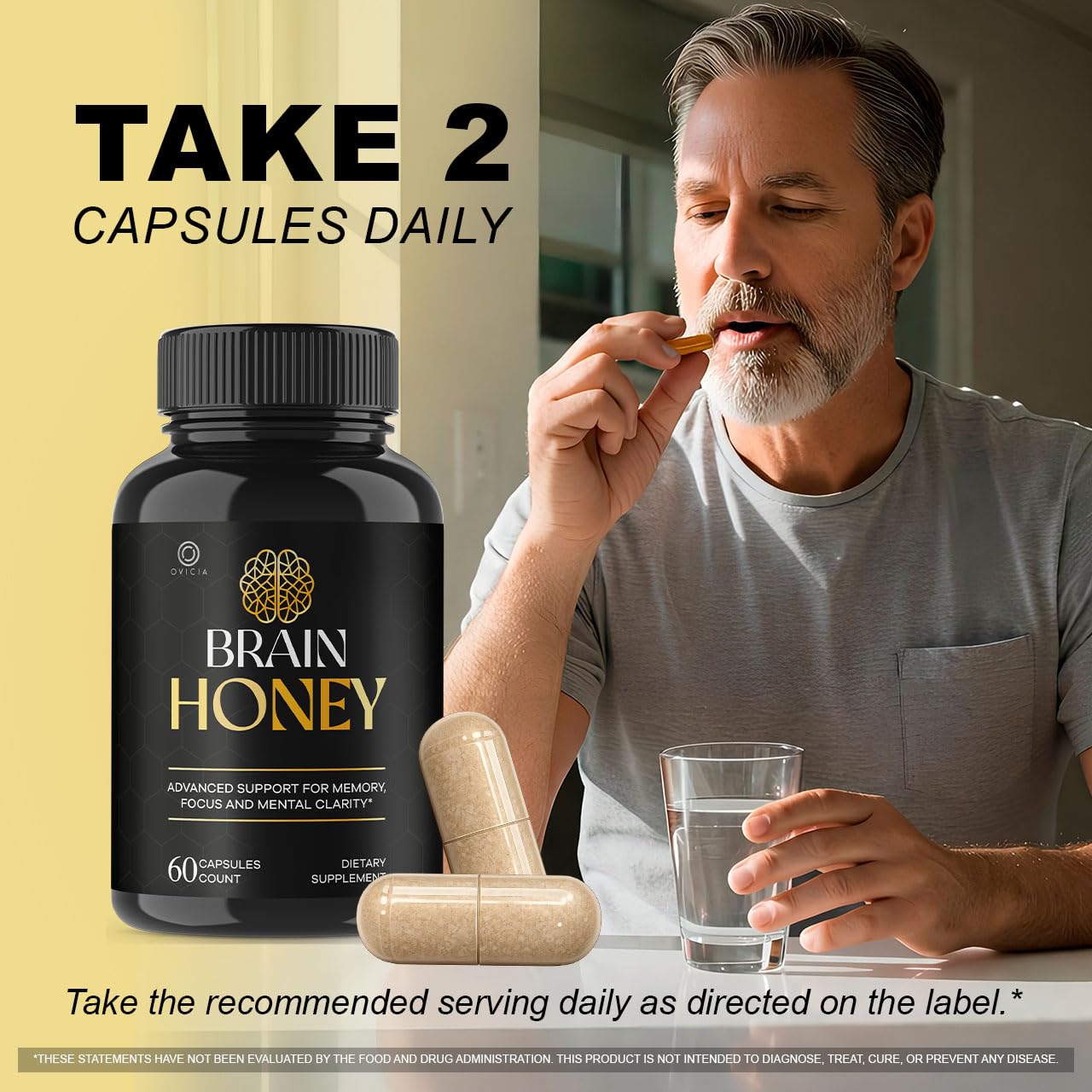Brain Honey Capsules – Dietary Supplement for Daily Wellness, 180 Count (3pack)