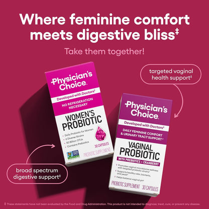 Physician's CHOICE Probiotics for Women 50 Billion CFU with Prebiotics Cranberry Extract Capsules 30 Count