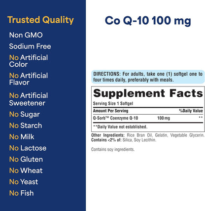 Puritan's Pride CoQ10 100 mg Rapid Release Softgels – 240 Count