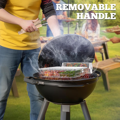 Ivtivfu Rolling Grill Baskets Stainless Steel with Removable Wooden Handle Set