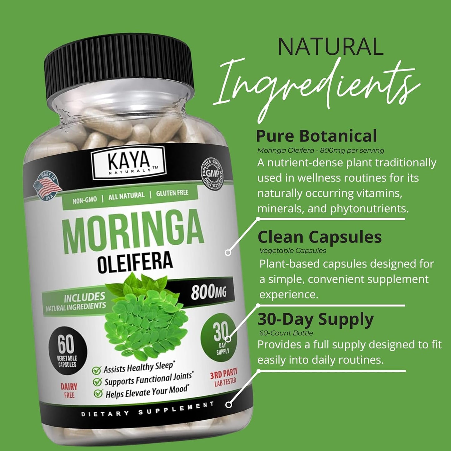 Kaya Naturals Moringa Leaf Extract Veggie Capsules Greens Superfood 60 Count