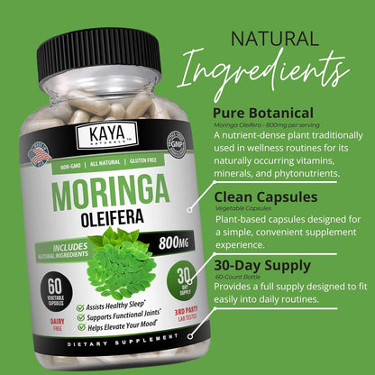 Kaya Naturals Moringa Leaf Extract Veggie Capsules Greens Superfood 60 Count