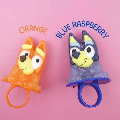 Bluey Lollipop Rings Orange & Blue Raspberry Flavored Candy 18 Count
