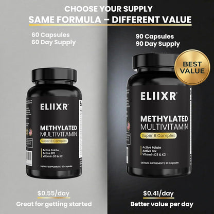 Eliixr Methylated Multivitamin Capsules with B Complex 90 Day Supply