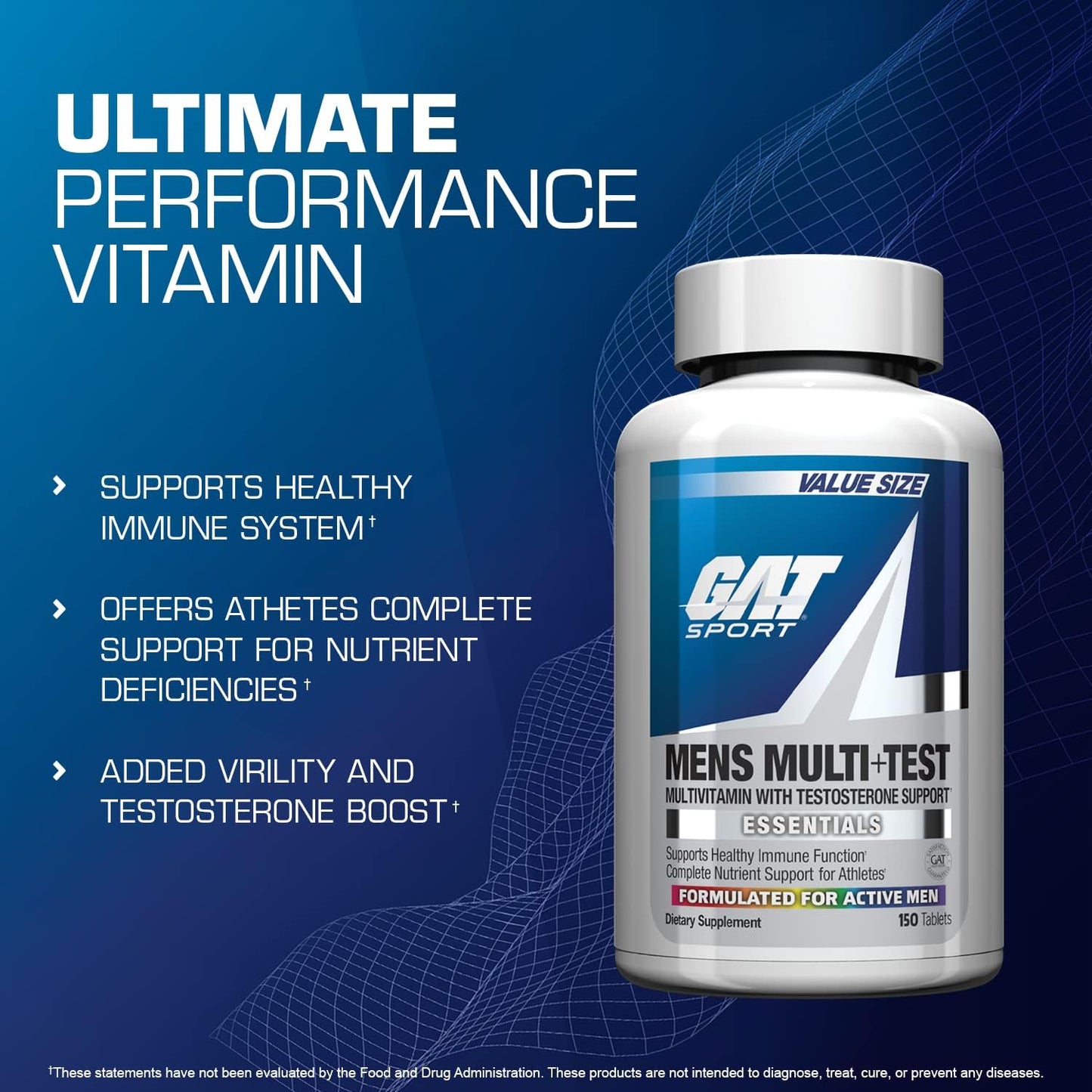 GAT Sport Men’s Multi Plus Test Multivitamin Tablets 150 Count