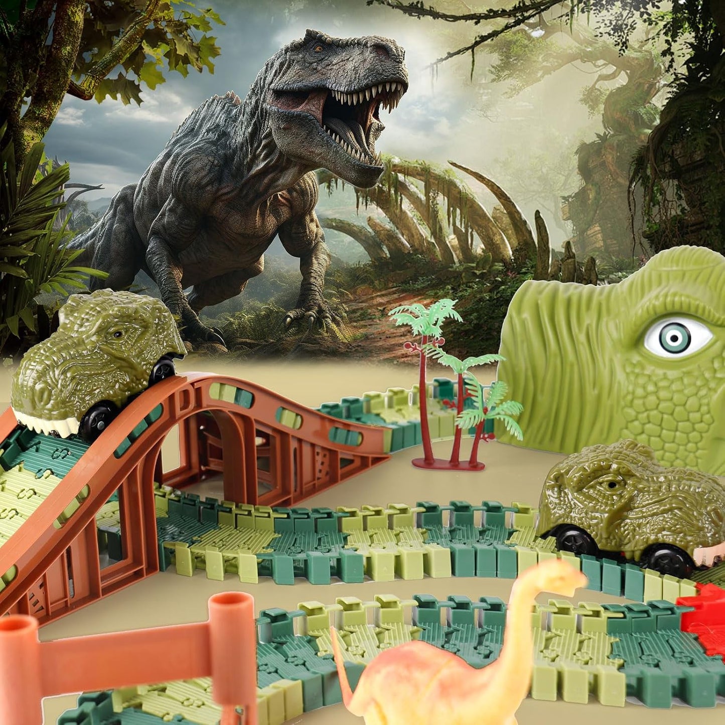 GIAT Dinosaur Track Toy Set with Race Cars Light Sound 1 Set