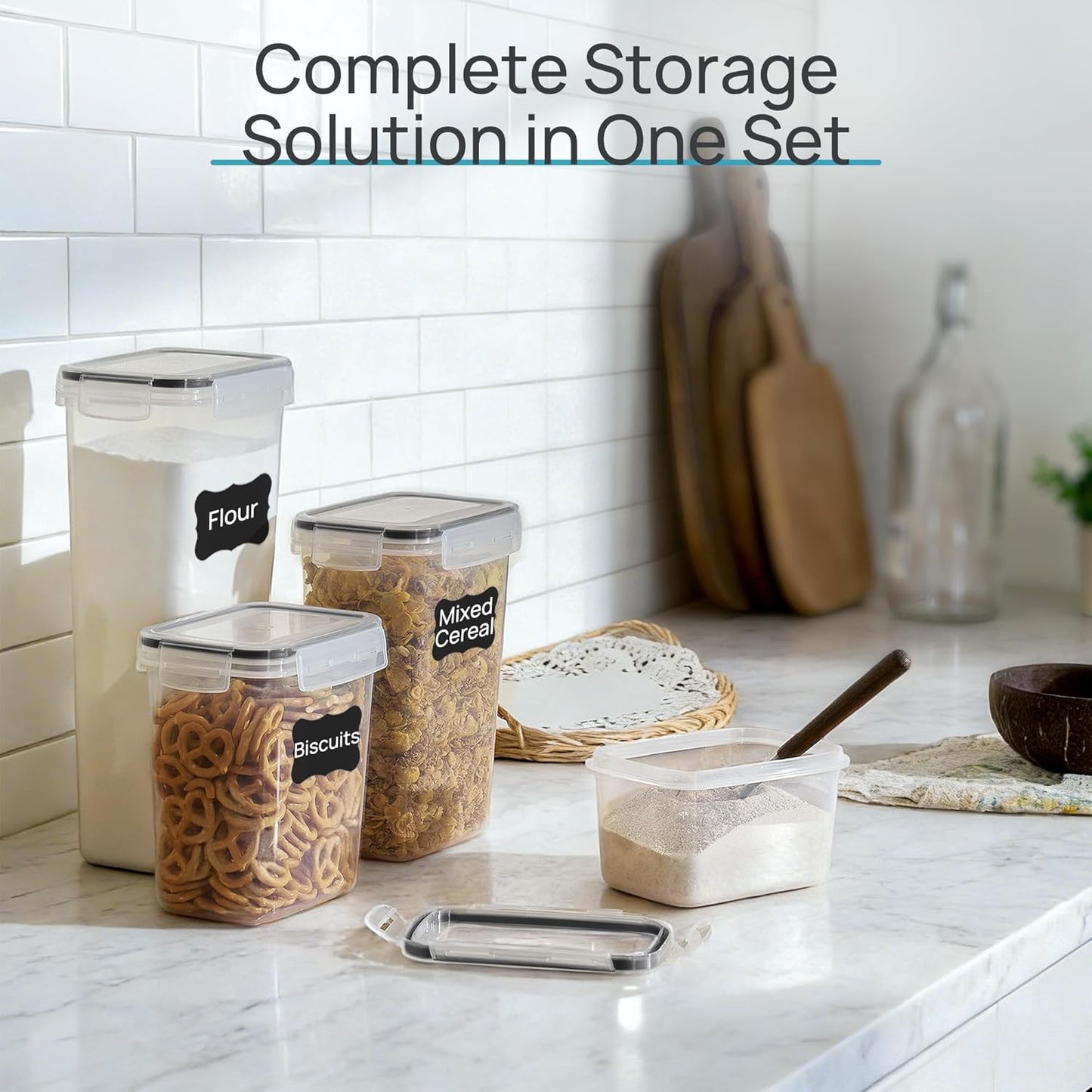 Vtopmart Airtight Food Storage Containers Plastic Canisters with Lids 24 Piece Set Black